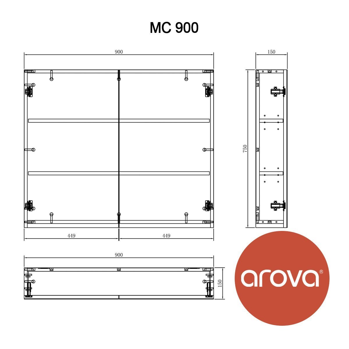 Clearance - 900mm Shaving Mirror Cabinet 2 Door- MC90 - Image 6