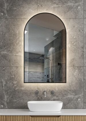 Achi Black Frame Arch Touchless Led Bathroom Mirror Anti-Fog Dimmable