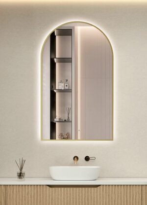 Achi Gold Frame Arch Touchless Led Bathroom Mirror Anti-Fog Dimmable