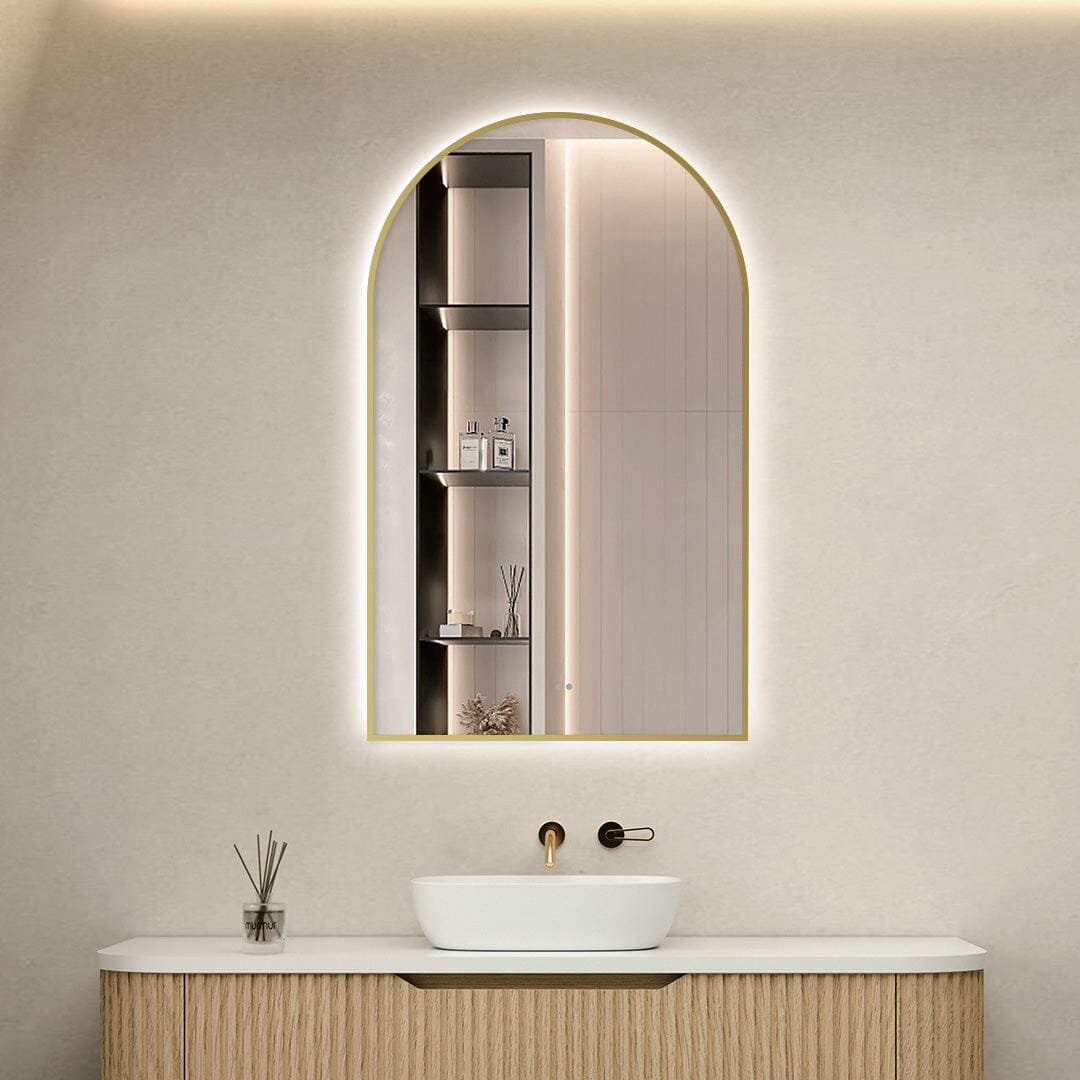 Achi Gold Frame Arch Touchless Led Bathroom Mirror Anti-Fog Dimmable