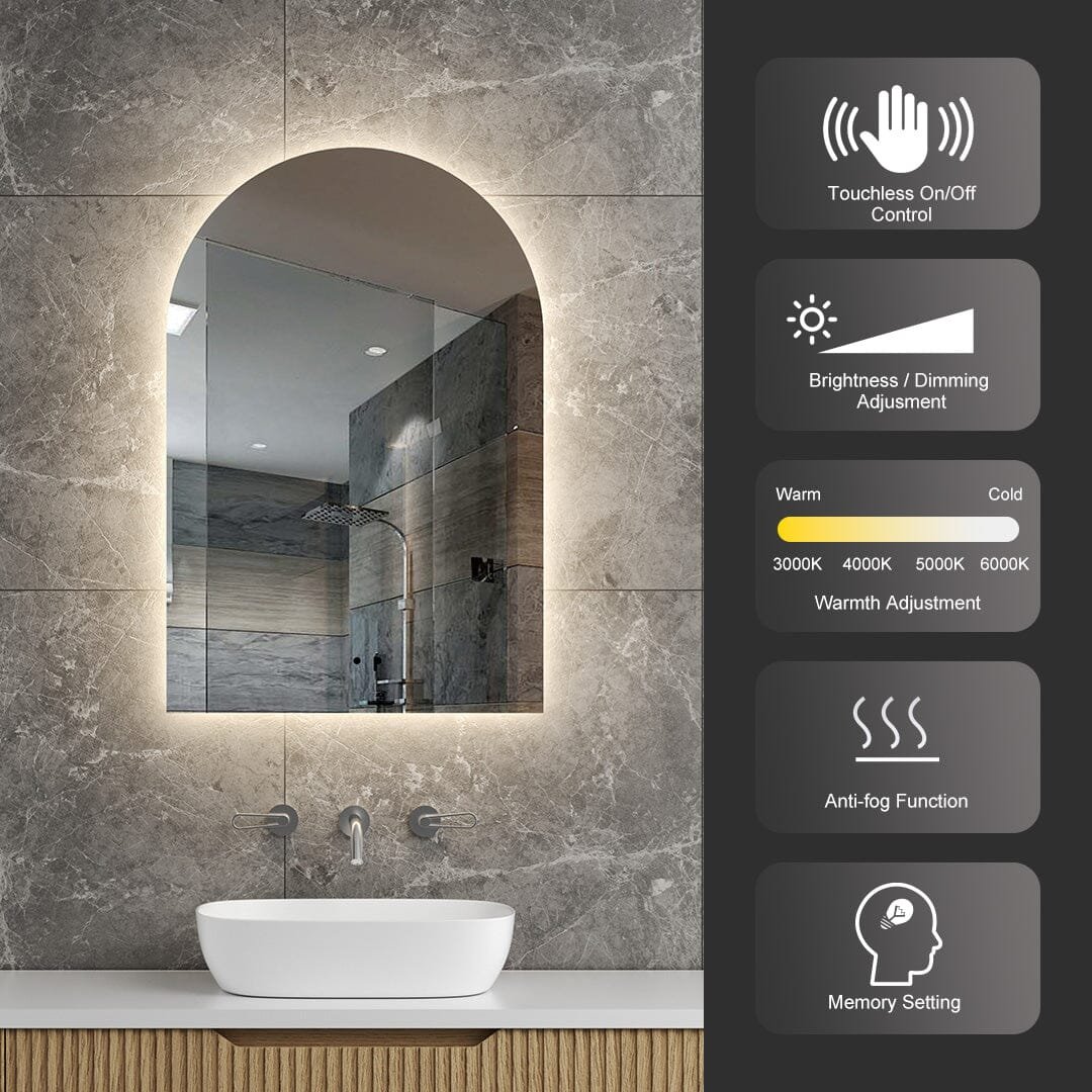 Achi Gold Frame Arch Touchless Led Bathroom Mirror Anti-Fog Dimmable - Image 3