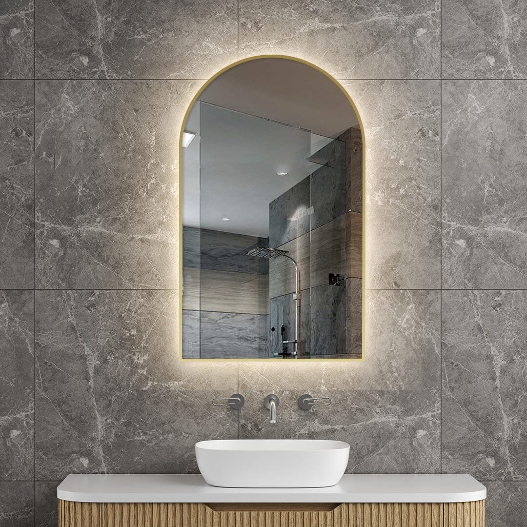 Achi Gold Frame Arch Touchless Led Bathroom Mirror Anti-Fog Dimmable - Image 2