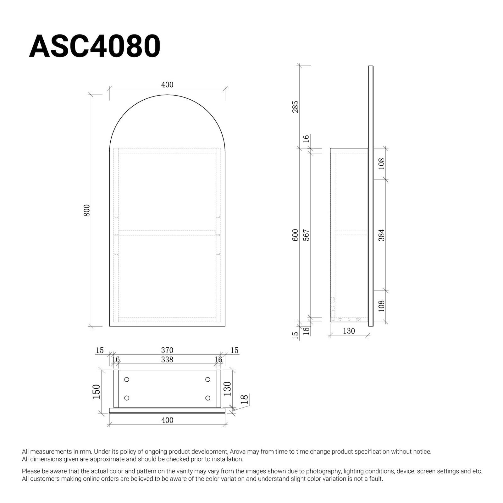 Ari 400mm Arch Shaving Cabinet - Image 3