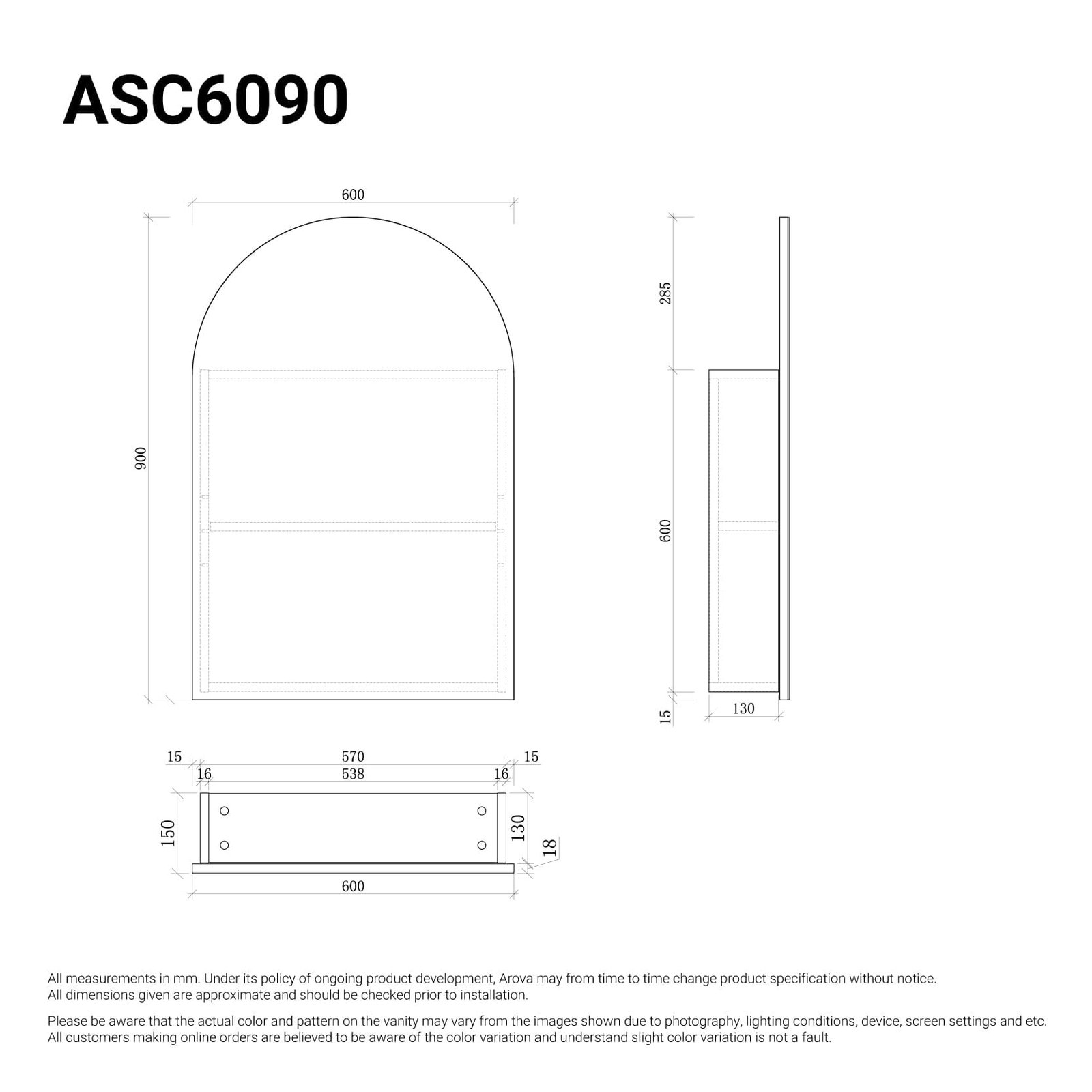 Ari 600mm Arch Shaving Cabinet - Image 3