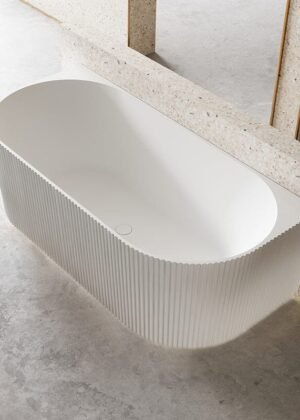 ARIA 1500mm V-Groove Fluted Back To Wall Freestanding Bathtub Matte White