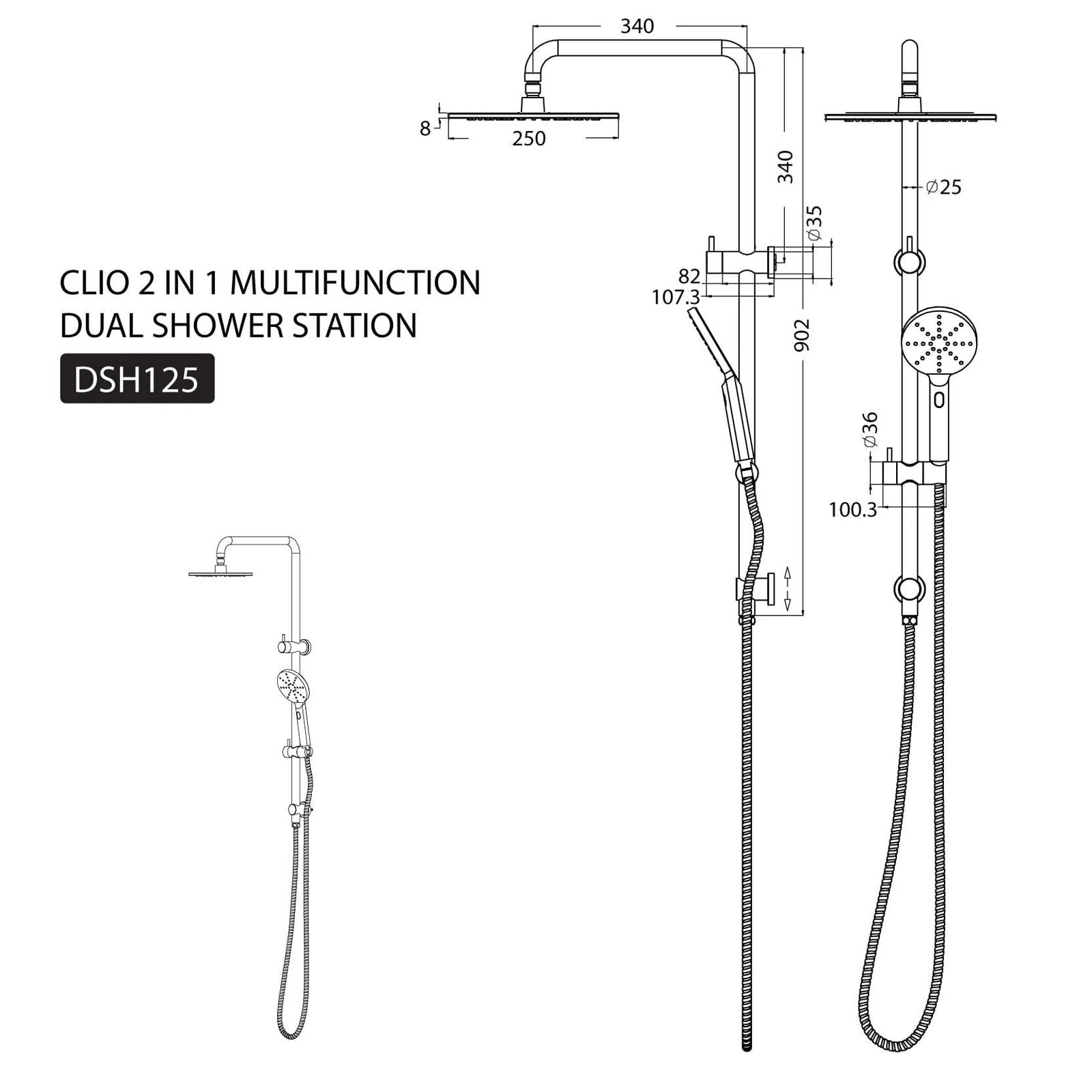 CLIO 2 in 1 Double Rain Shower Set Matte Black - Image 2
