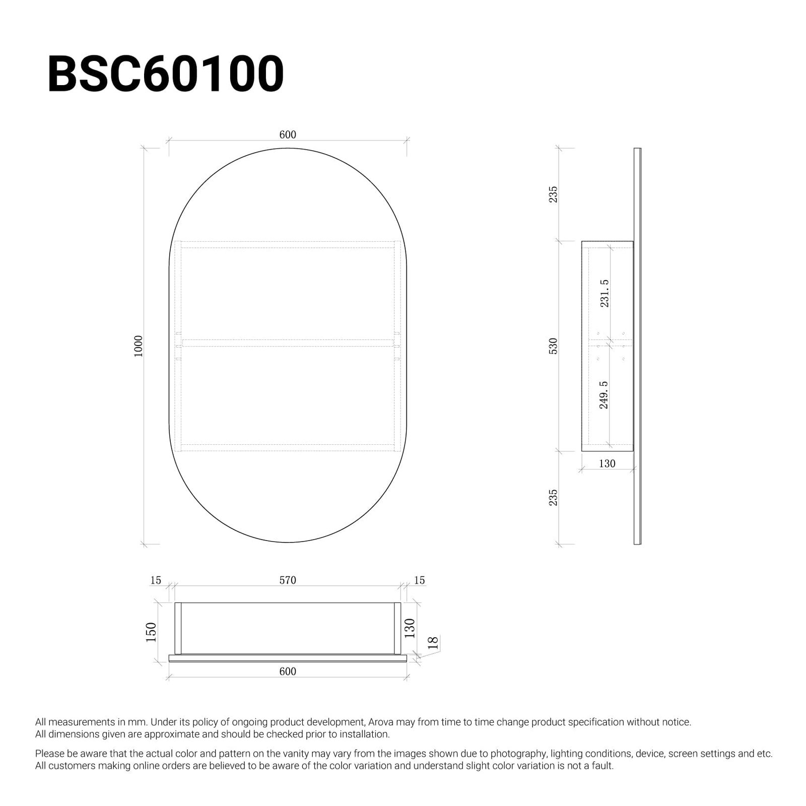 Ella 600mm Oval Mirrored Shaving Cabinet - Image 4