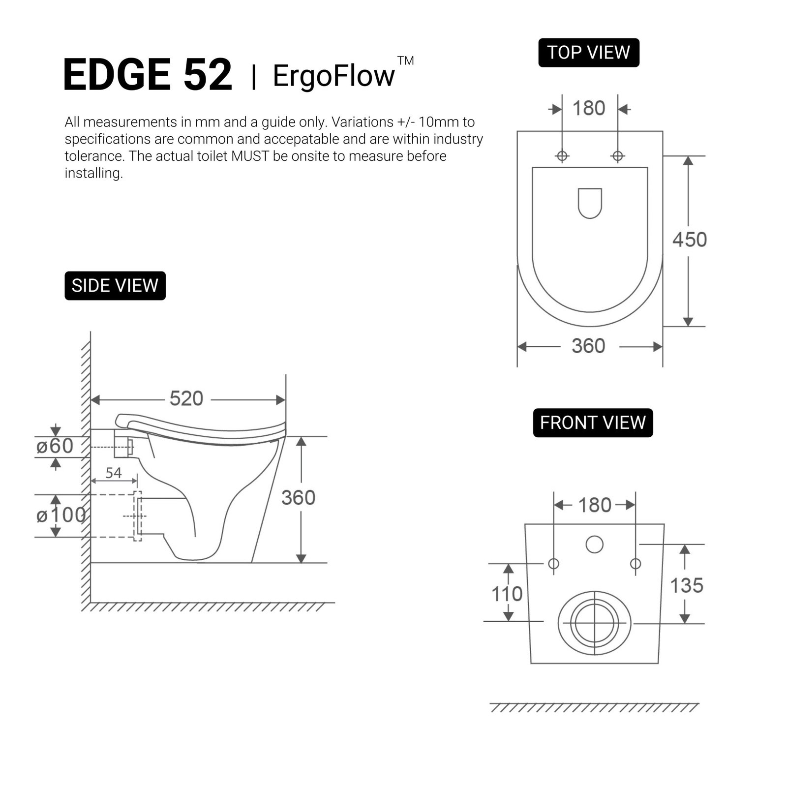 ErgoFlow Edge52 Rimless Tornado Wall Hung Toilet Pan - Image 13