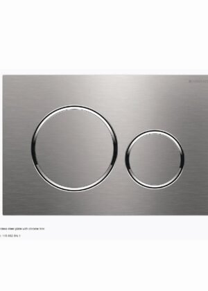Geberit Sigma 20 Dual Flush Button and Brushed Stainless Steel Plate with Chrome Trim