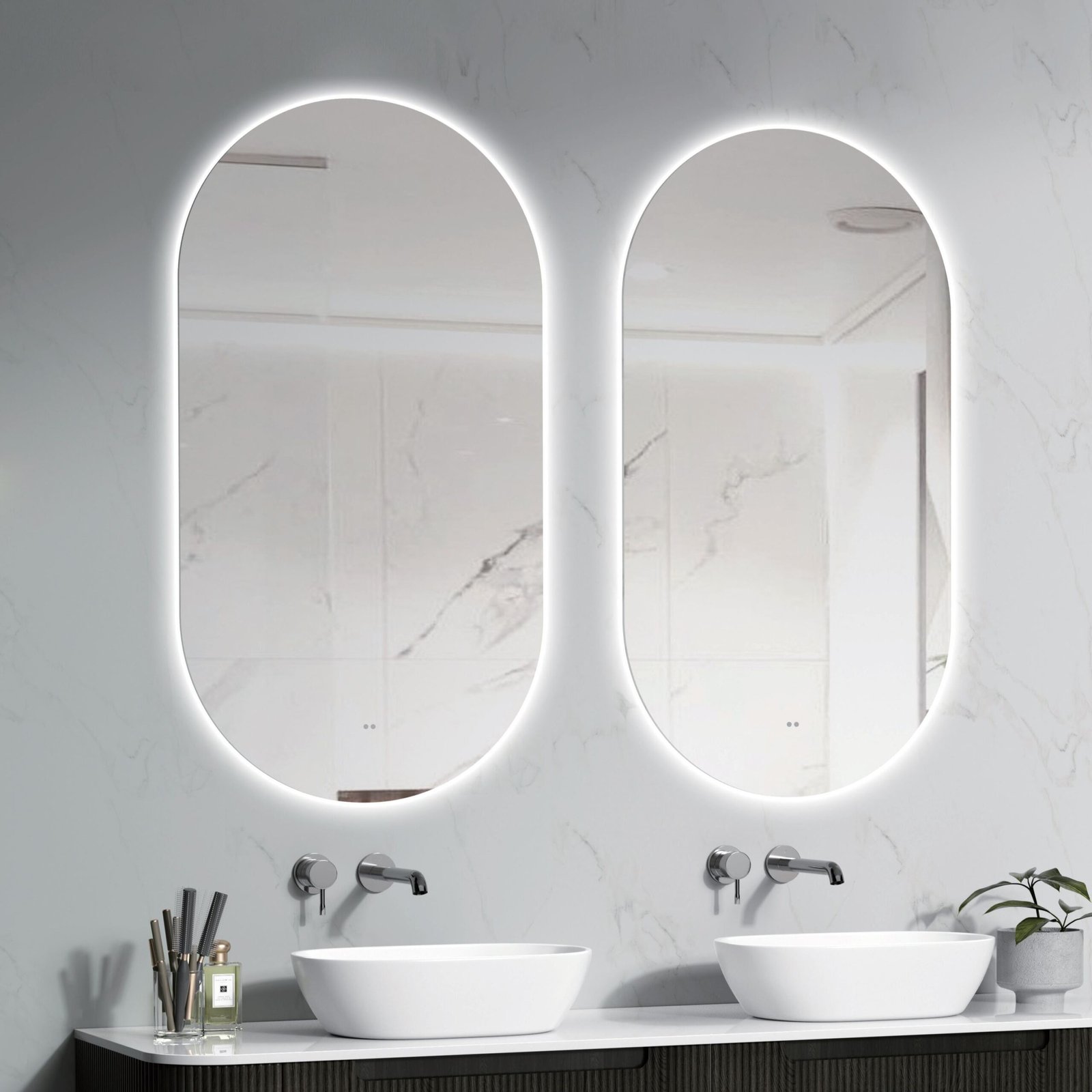 Halo Frameless Oval Touchless Led Bathroom Mirror Anti-Fog Dimmable - Image 2