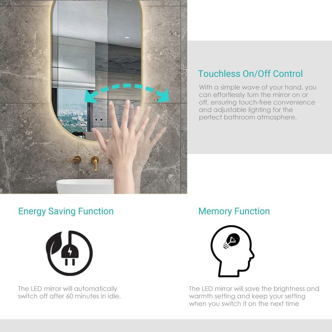 Halo Frameless Oval Touchless Led Bathroom Mirror Anti-Fog Dimmable - Image 4