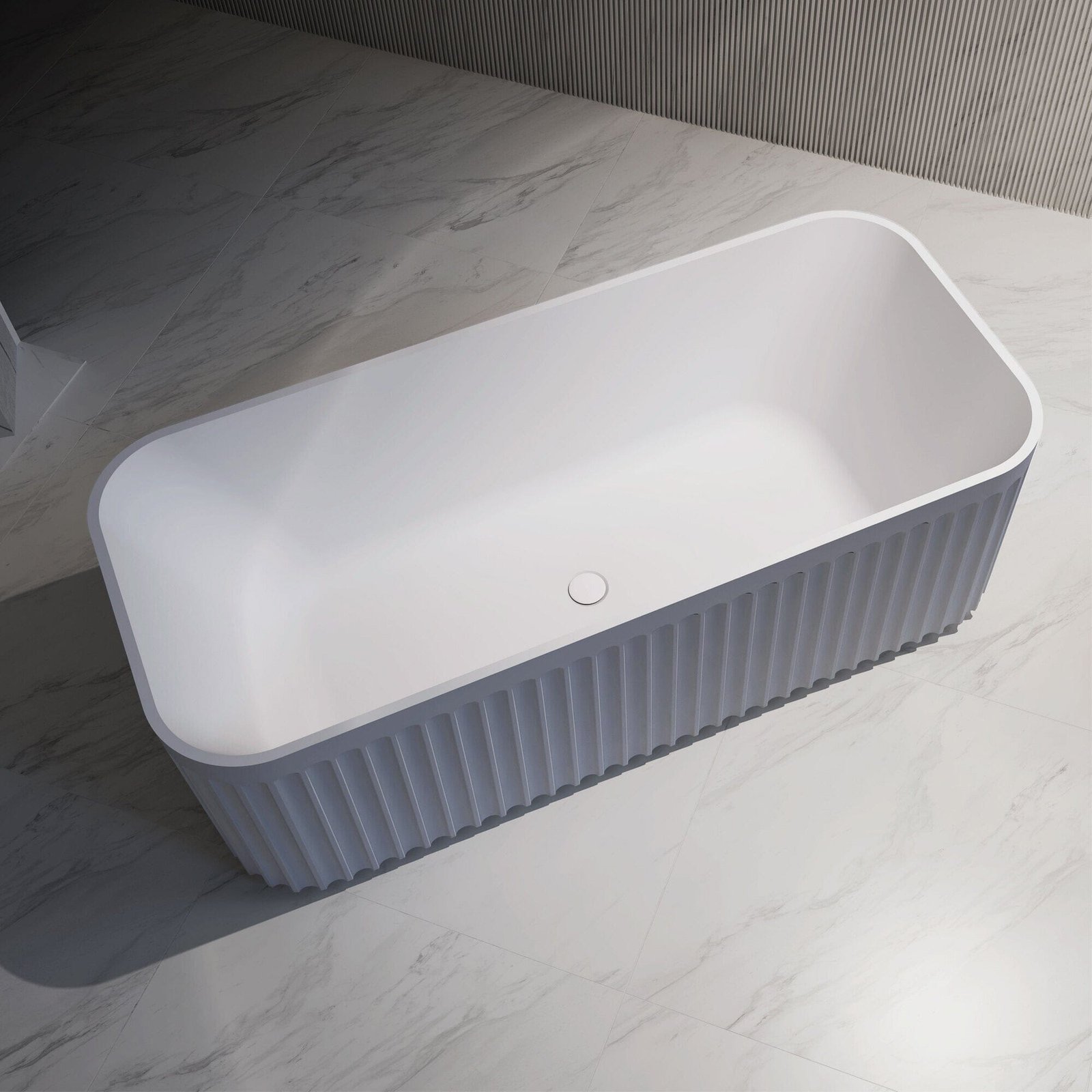 Clearance - KUBO 1500mm Fluted Freestanding Bathtub Matte White - Image 3