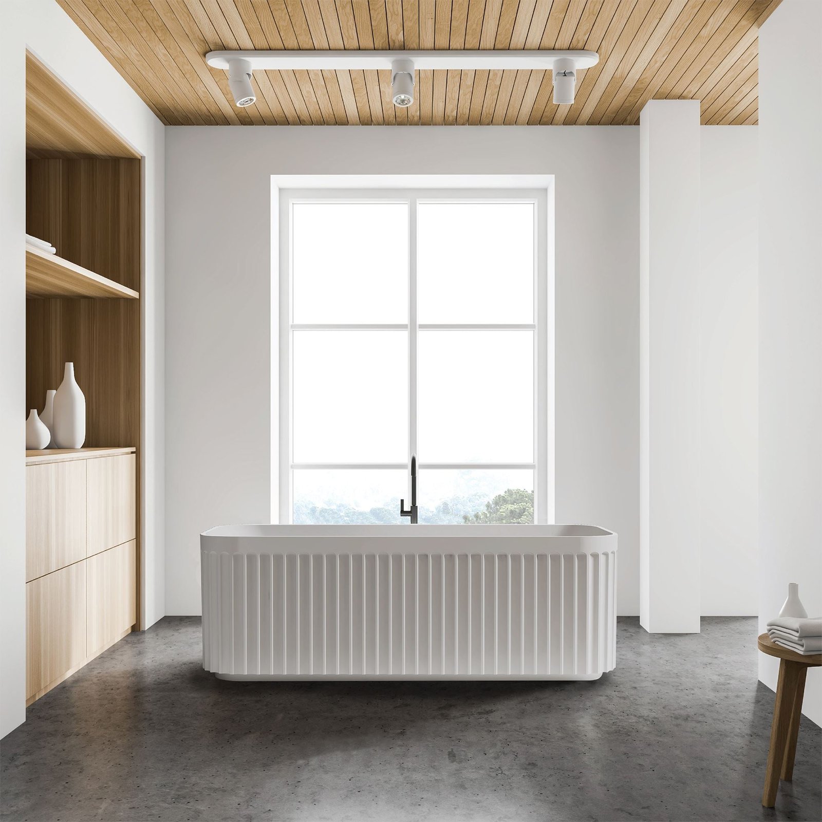 Clearance - KUBO 1500mm Fluted Freestanding Bathtub Matte White - Image 4