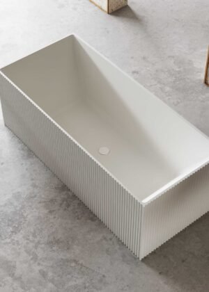 Clearance - KYLA 1700mm V-Groove Fluted Square Back To Wall Freestanding Bathtub Matte White