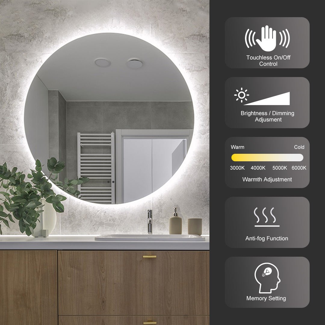 Luna 600mm Frameless Anti-Fog Dimmable Touchless Led Bathroom Mirror Round - Image 2