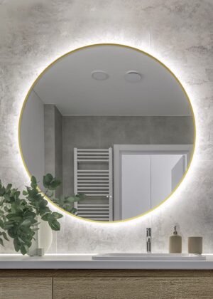 Luna 600mm Gold Frame Anti-Fog Dimmable Touchless Led Bathroom Mirror Round
