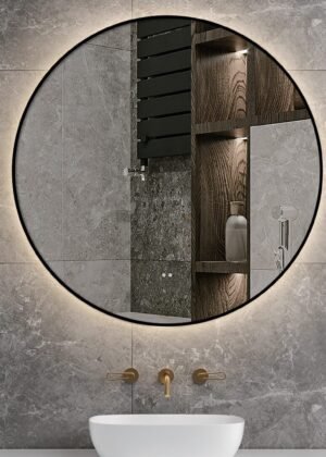 Luna 800mm Black Frame Anti-Fog Dimmable Touchless Led Bathroom Mirror Round