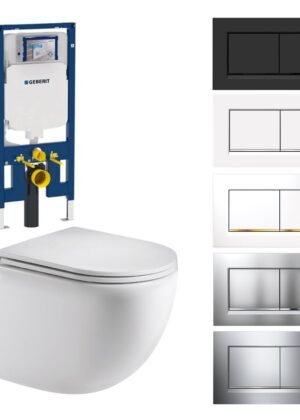 Max49 Rimless Tornado Wall Hung Toilet Package - Geberit Sigma 8 Duofix In Wall Cistern & Square Button