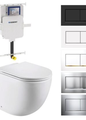 Max57 Rimless Tornado Toilet Pan Packaging - Geberit Sigma 8 Cistern & Square Button