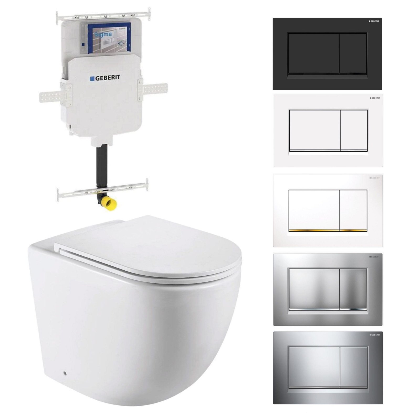 Max57 Rimless Tornado Toilet Pan Packaging - Geberit Sigma 8 Cistern & Square Button