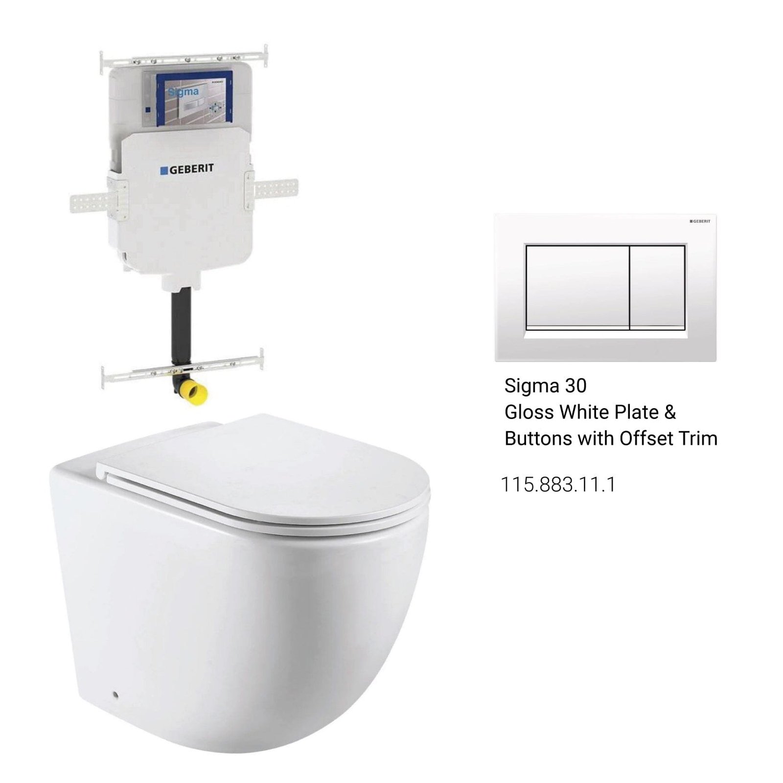 Max57 Rimless Tornado Toilet Pan Packaging - Geberit Sigma 8 Cistern & Square Button - Image 8