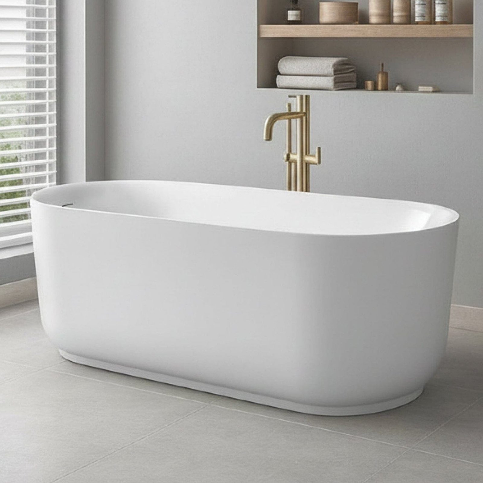 Nola 1500mm Ergonomic Freestanding Bath with Overflow Gloss White