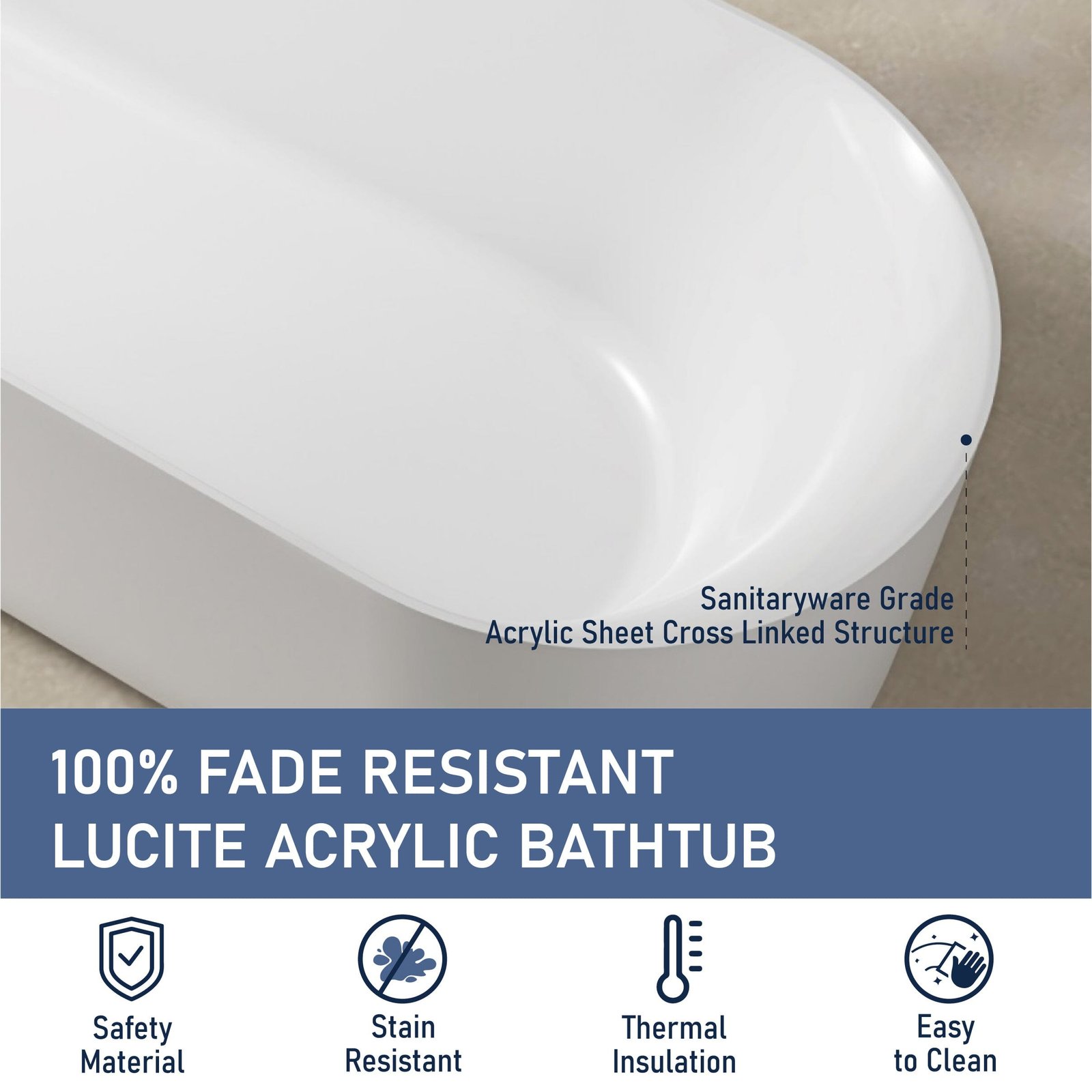 Nola 1500mm Ergonomic Freestanding Bath with Overflow Gloss White - Image 7