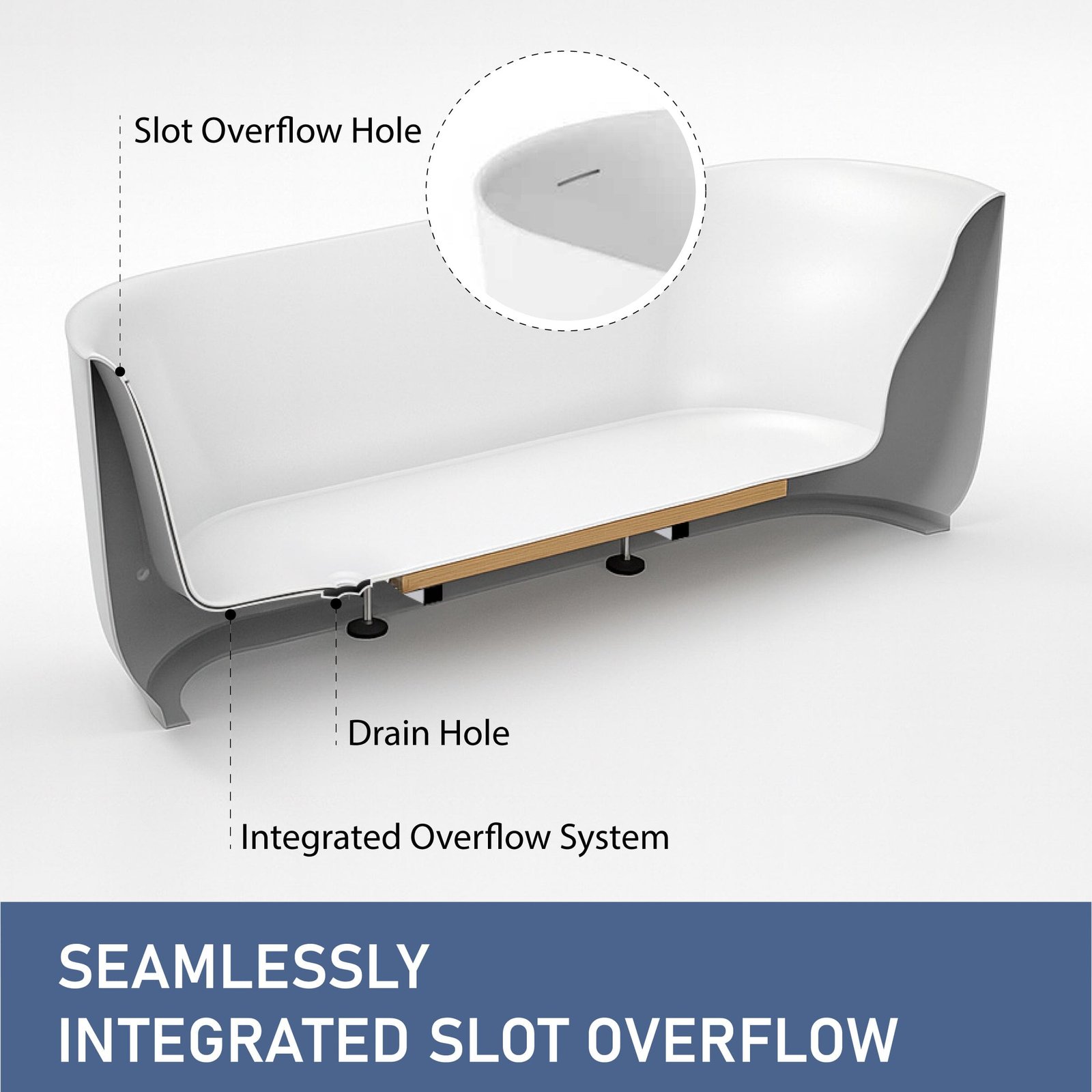 Nola 1500mm Ergonomic Freestanding Bath with Overflow Gloss White - Image 8