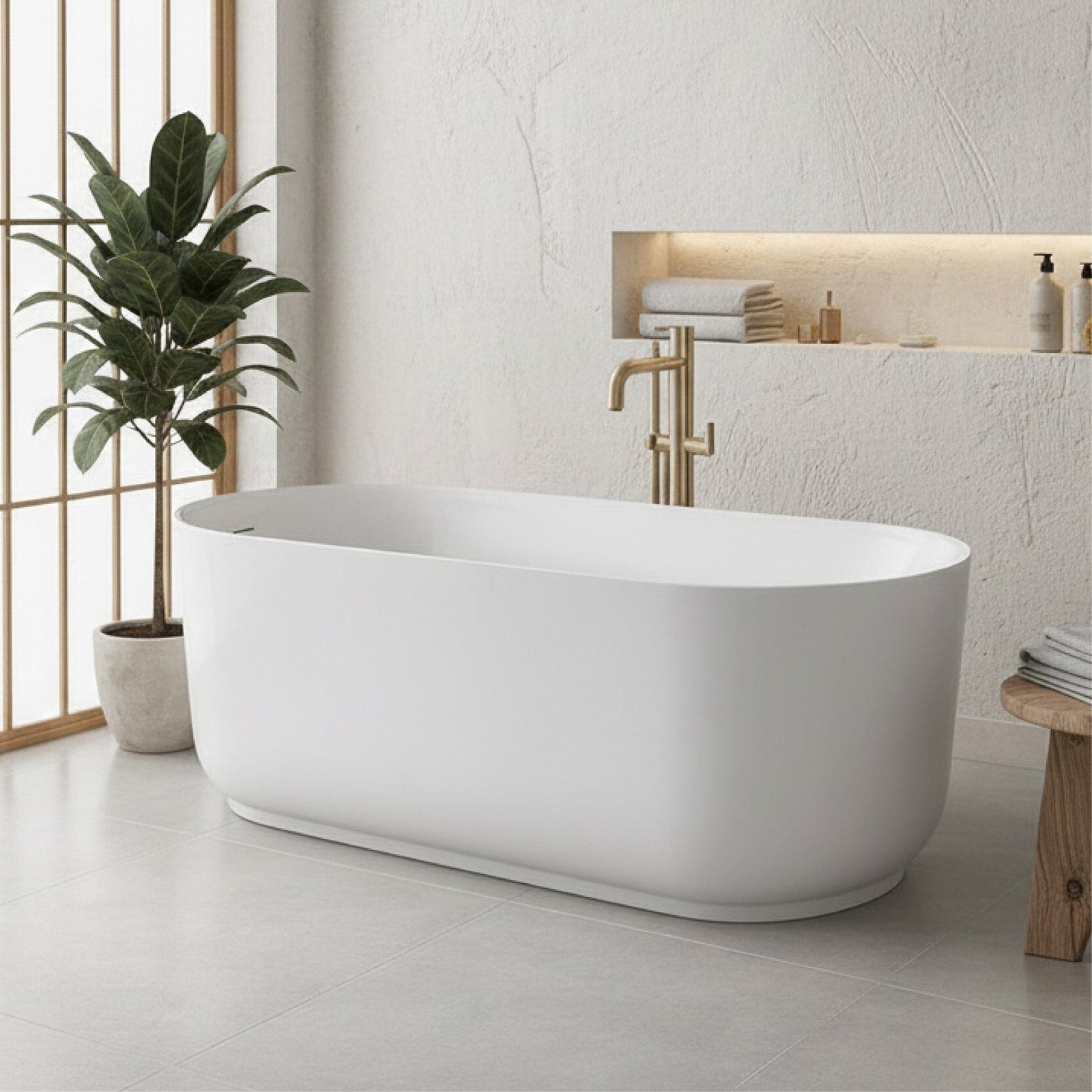 Nola 1500mm Ergonomic Freestanding Bath with Overflow Gloss White - Image 3