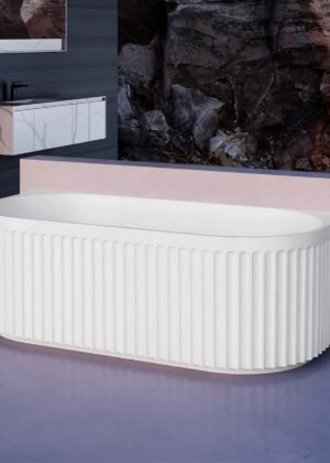 OBI 1500mm Fluted Back to Wall Free Standing Bath Gloss White