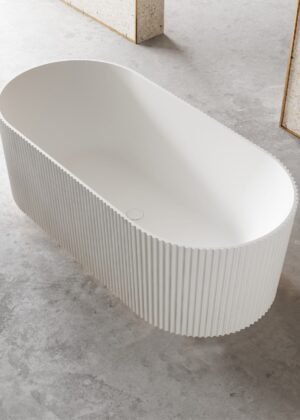 Clearance - OPAL 1500mm V-Groove Fluted Oval Free Standing Bathtub Matte White