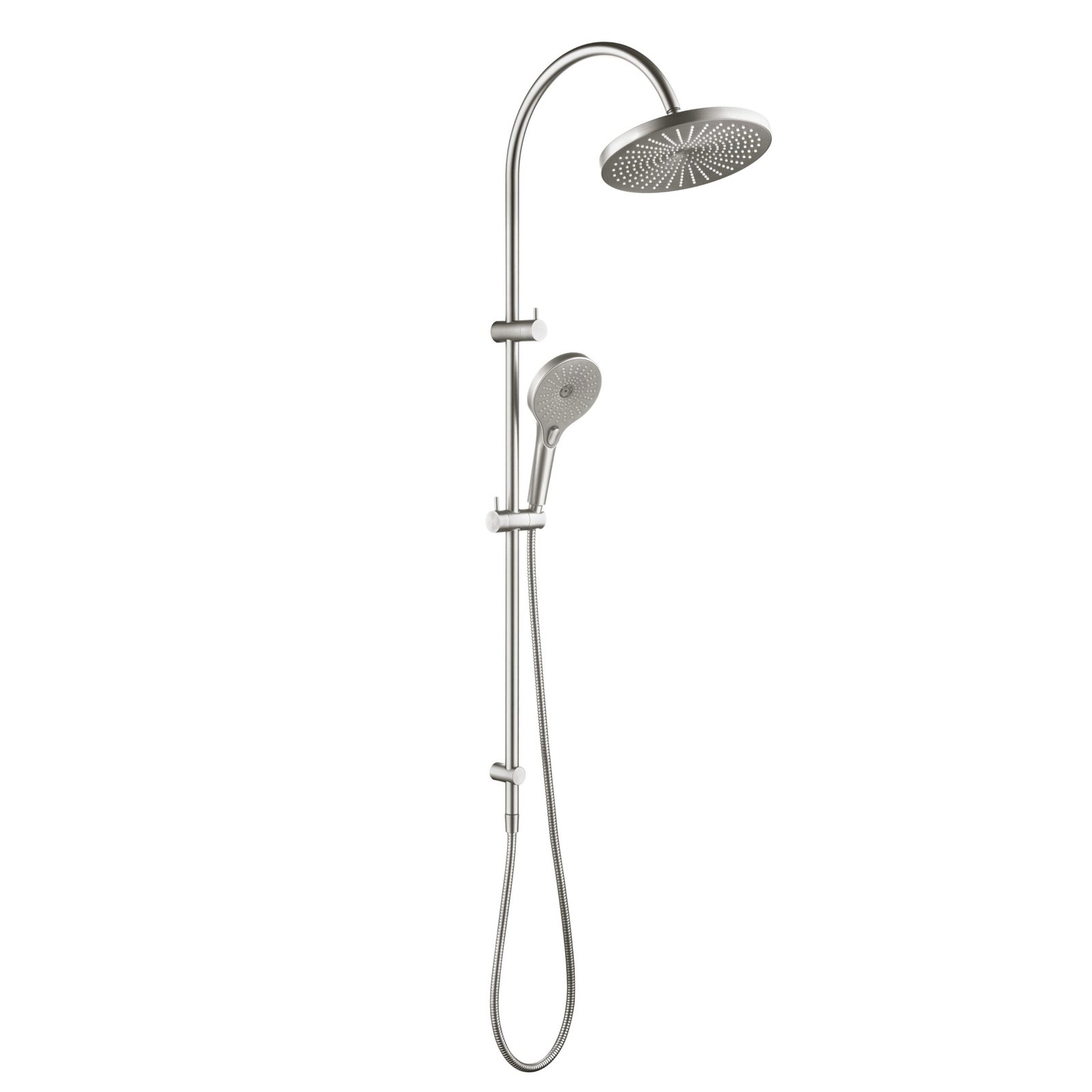 ORIO Round Gooseneck Dual Shower Air Shower Rail Brushed Nickel
