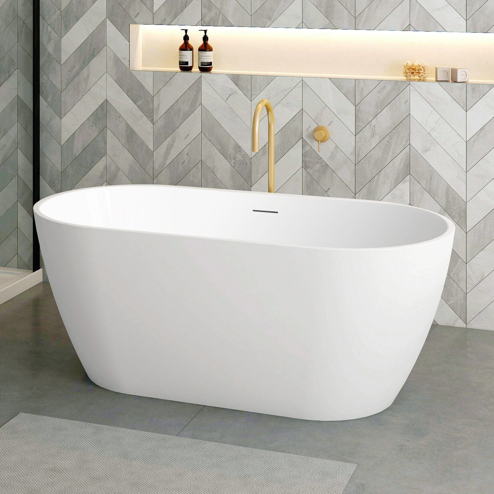 Sera 1500mm Freestanding Bath with Overflow Gloss White - Image 2
