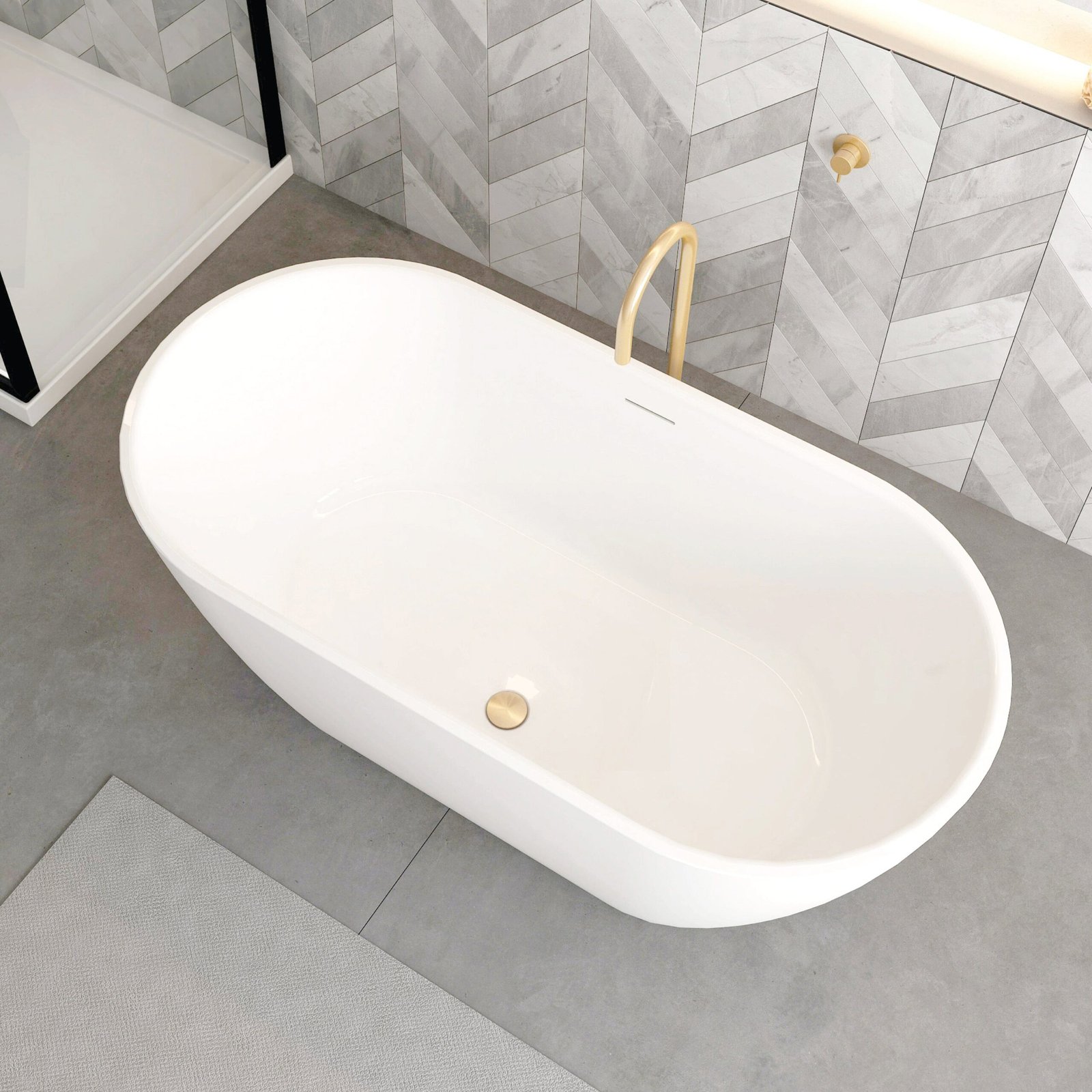 Sera 1500mm Freestanding Bath with Overflow Gloss White - Image 4