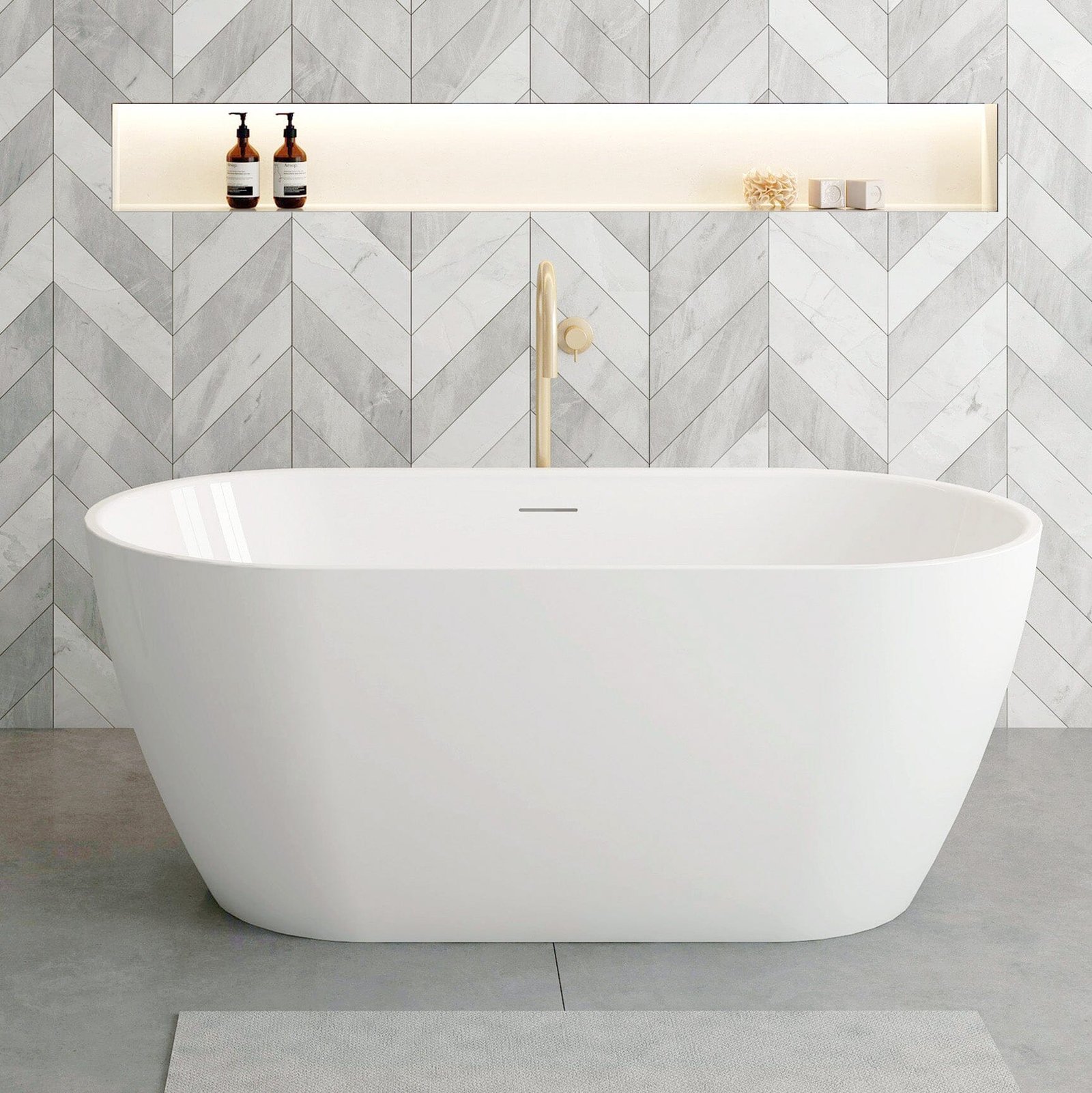 Sera 1500mm Freestanding Bath with Overflow Gloss White - Image 3