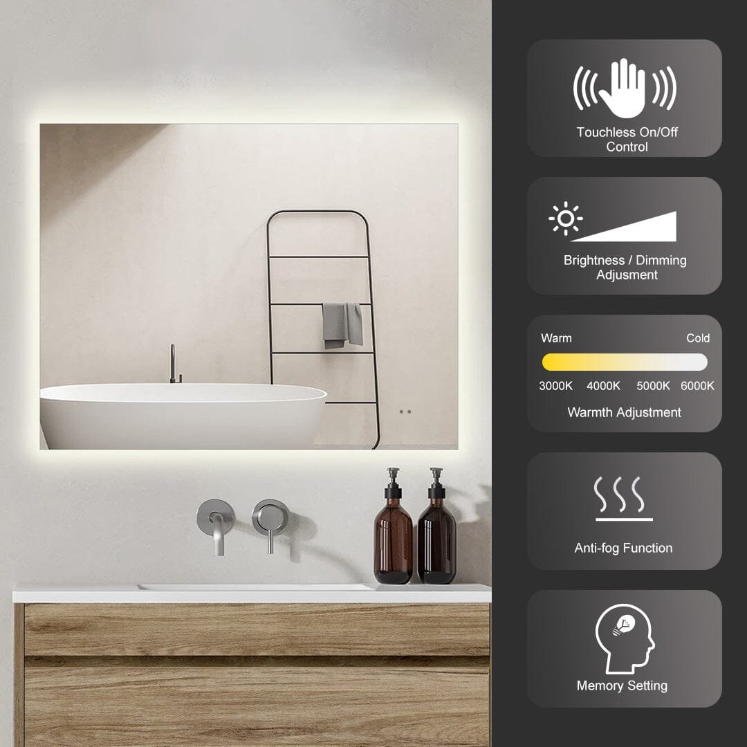Sol Frameless 1200mmx700mm Anti-Fog Dimmable Touchless Led Bathroom Mirror Rectangular - Image 2