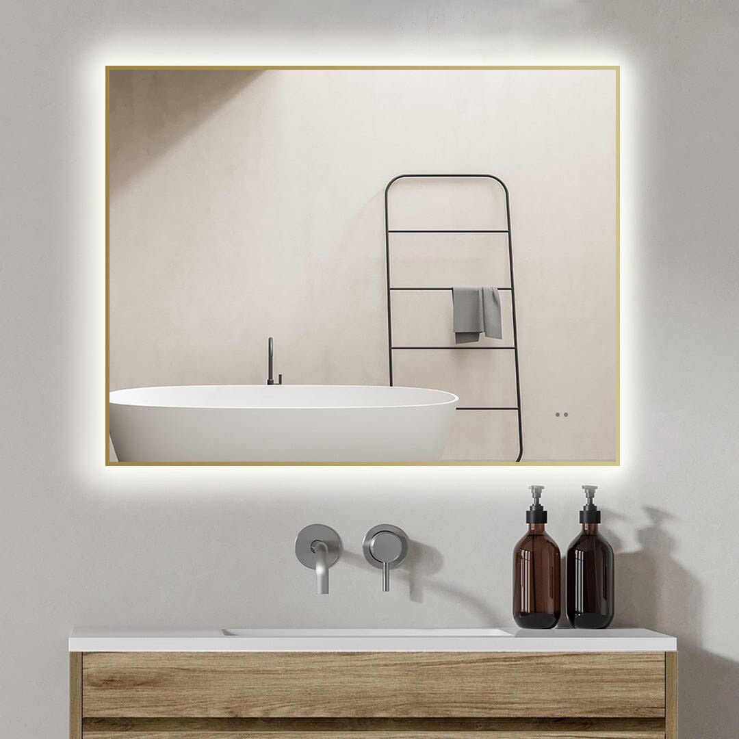 Sol Gold Frame 900mmx700mm Anti-Fog Dimmable Touchless Led Bathroom Mirror Rectangular